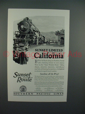 1926 Southern Pacific Lines Sunset Limited Train Ad