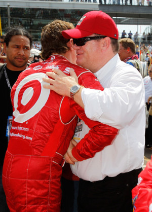 Scott Dixon Team owner Chip Ganassi hugs Scott Dixon of New Zealand ...