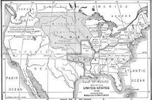 Map illustrating the Missouri Compromise of 1820. Under terms hammered ...