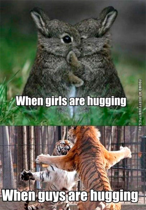 Funny Picture - Girls hugging VS Guys hugging