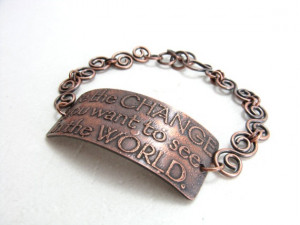 Be The Change Ghandi Quote Copper Etched Half Cuff and Scroll Chain ...