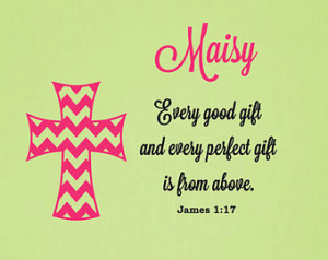 Name Scripture Quote W all Decal -Every Good Gift - Chevron ...