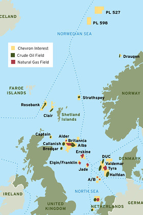 ... oil and gas fields north and east of Britain, according to media