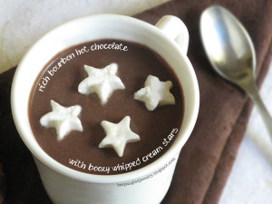 Rich Bourbon Hot Chocolate with Boozy Whipped Cream Stars {Recipe}