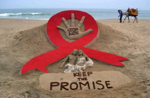 ... awareness about AIDS ahead of World AIDS Day on a beach in Puri