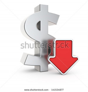 Dollar currency symbol and icon of depreciation - stock photo