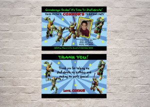 Teenage Mutant Ninja Turtles Birthday Party Invitation With Free Thank ...