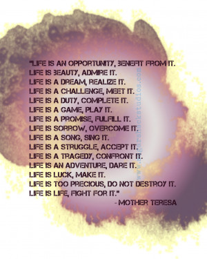 Mother Teresa Life Is Purple and Gold Quote , 11x14 Giclee Print ...
