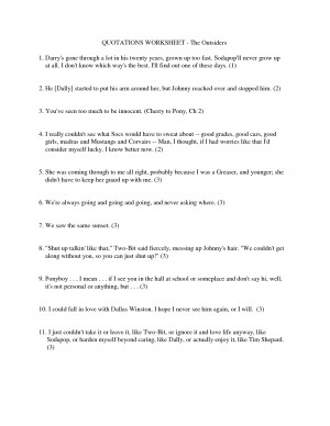 QUOTATIONS WORKSHEET - The Outsiders 1. Darry's gone by zhanzhan0815