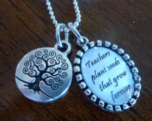 ... plant the seeds - Pendants for teacher with tree of knowledge charm