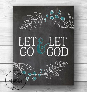 Art print, Let Go Let God wall art decor, chalkboard bible verses ...