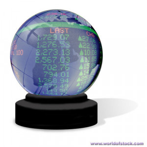 Crystal Ball Containing A World Globe Overlaid With Stock Market ...