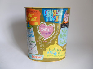 Vintage 1960’s Hippie Student Sign Sayings Metal Trash Can / Waste ...