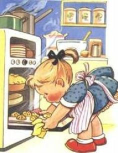 ... baking cookies vintage illustration lucy attwell baking fun baking