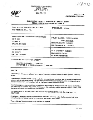 texas insurance homeowner form d