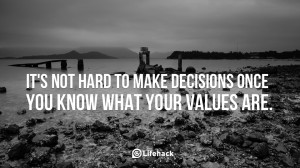 It is not hard to make decisions once you know what your values are.