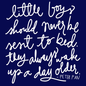 Peter Pan Quote- White Script on Navy Canvas Print