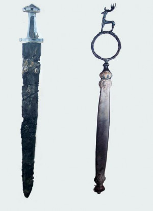 Anglo-Saxon sword & scepter recovered from Sutton Hoo burial mounds