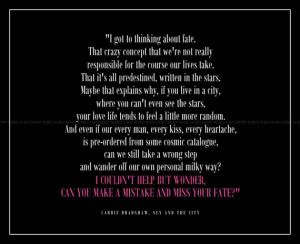 to thinking about fate, 8x10 typography print, Carrie Bradshaw quote ...