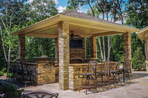 natural stone masonry, stone kitchen, stone patio