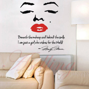 *60cm;Customizable color; Classic Marilyn Monroe Face Red Lips Quote ...