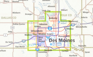 des moines iowa map
