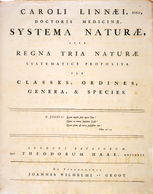 Titelblatt der zehnten Ausgabe vom Systemae Naturae , in der Carl von ...