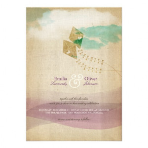 Kites Summer Clouds Watercolor Wedding Announcement from Zazzle.com