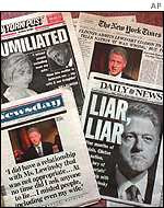 US newspapers after Clinton admits affair