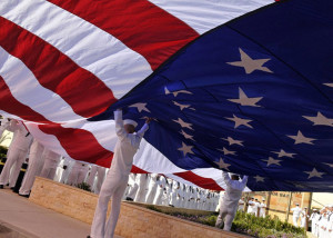 File:US Navy 090522-N-0780F-001 Sailors open an American flag before a ...