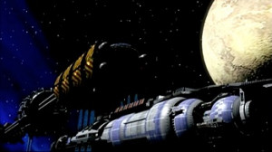 Two captains, one huge space station and one huge starship .