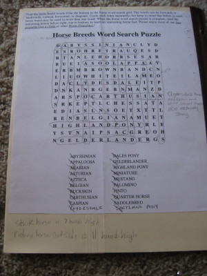 There is one horse word search here . The one we used above is found ...