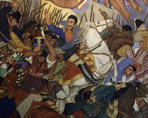 Simon Bolivar fighting Spanish royalist troops, detail of a mural by ...