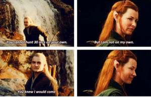 Legolas and Tauriel. Okay...I don't like them adding characters. I ...