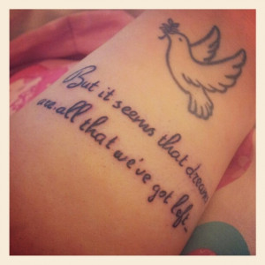 Emeli sande quote and dove tattoo on wrist