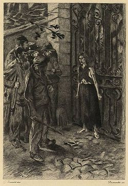 Éponine intervenes to stop Patron-Minette robbing Valjean's home.