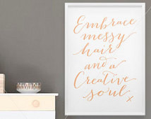 Hair || typography pr int, embrace messy hair print, creative quote ...