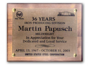 We create custom plaques for retirement, awards, years service ...