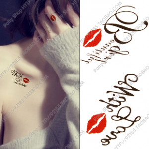 Temporary Tattoo Sticker Waterproof Women Female Sexy Red Lips Letter