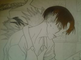 Attack on titan fan drawing - sad Levi by IvorWoodieX17