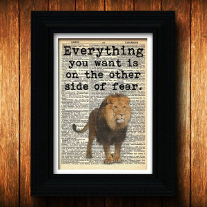 Lion print on vintage dictionary paper-Big cat quote-Lion quote-Lion ...