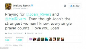 Mrs Rancic said on Twitter that despite being a strong woman, Joan ...
