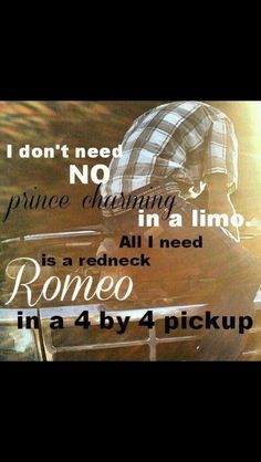 don't need no prince charming in a limo, All I need is a redneck ...