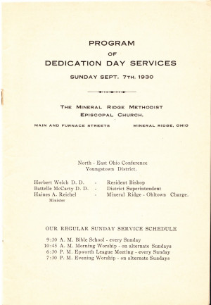 Dedication Day Program, Mineral Ridge Methodist Episcopal Church