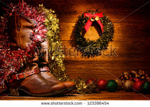 ... merry Christmas display decoration in authentic country western decor