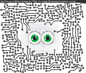 Circuit board vector background with funny eyes
