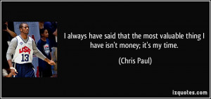 ... the most valuable thing I have isn't money; it's my time. - Chris Paul