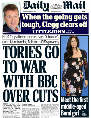 ... headlines: George Osborne's 'colossal' cuts and Tory-BBC 'war