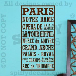 Paris Eiffel Tower France Notre Dame Subway Quote Vinyl Wall Decal ...
