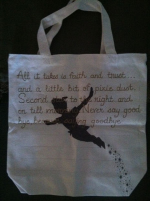 DIY Peter Pan quotes silhouette tote bag in sharpie